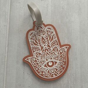 Wandering Moon Hamsa Luggage Tag with ID Card Rubber Tan Travel Vacation Airport